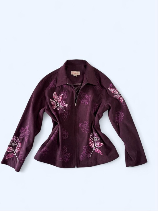 TanJay Jackets & Blazers - Embroidered Plum Zip-Front Women's Jacket